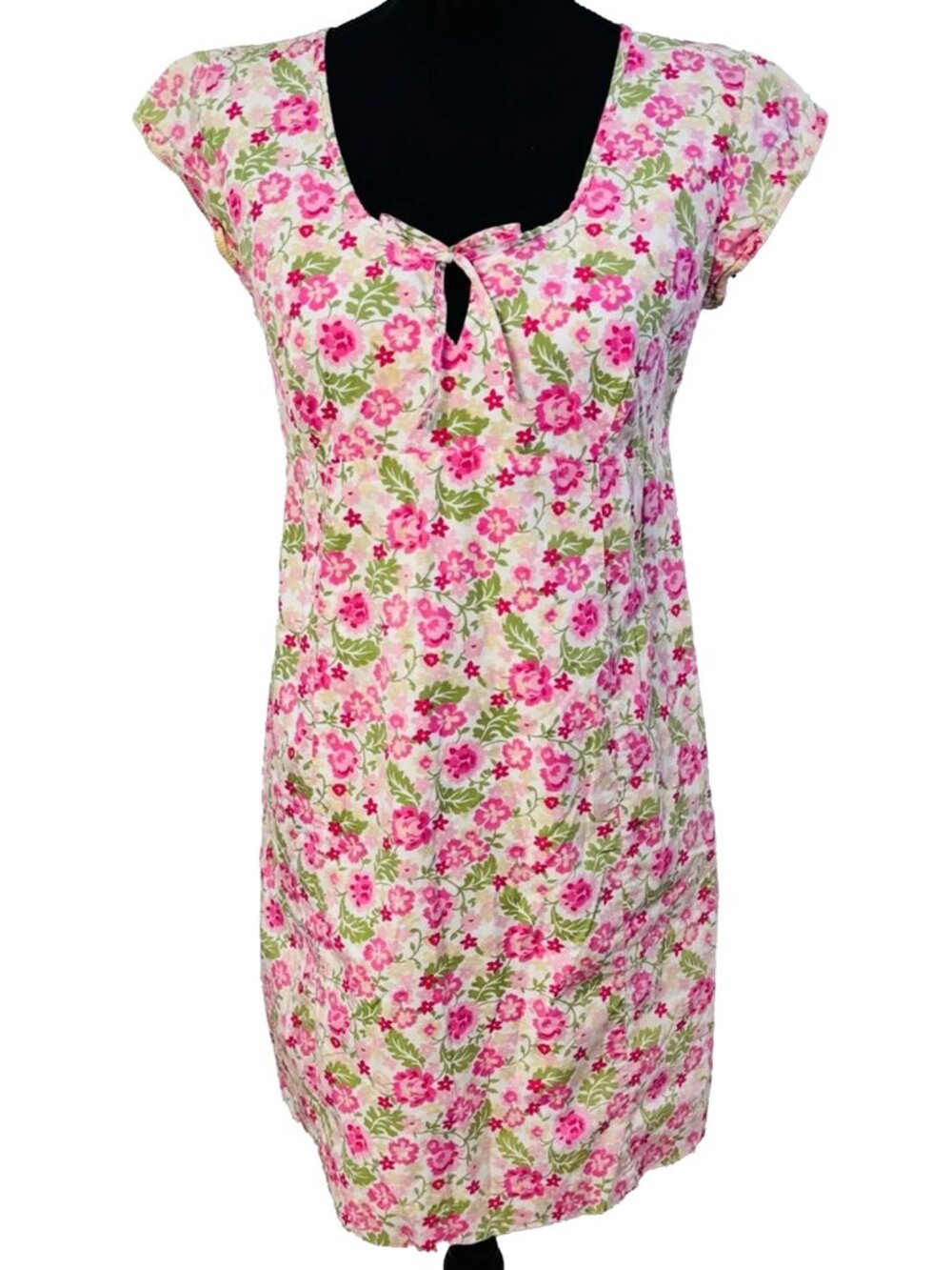 Gap Maternity Floral Keyhole Dress XS – Pink & Green Summer Baby‑Bump Style